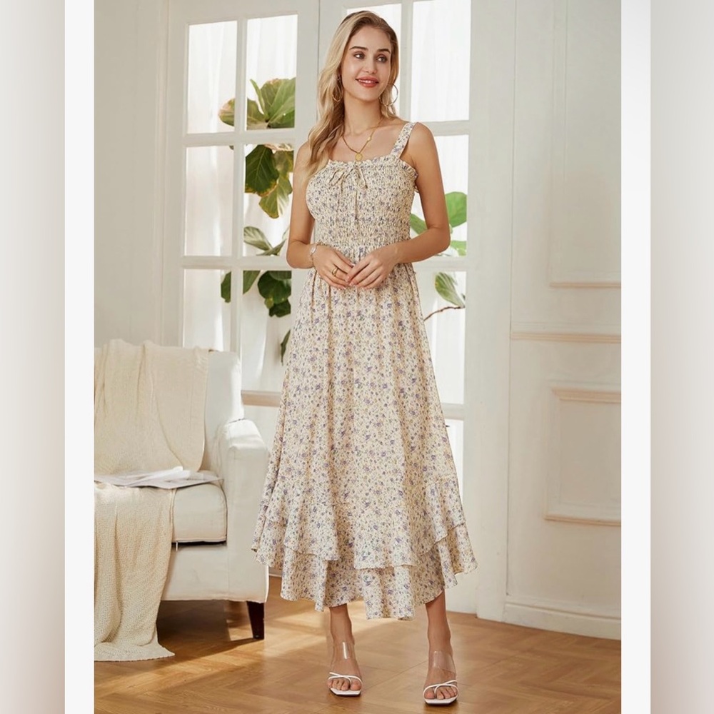 Grace Karin Smocked Boho Floral Dress NWT